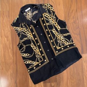Equipment Black Chain Print Sleeveless Blouse
